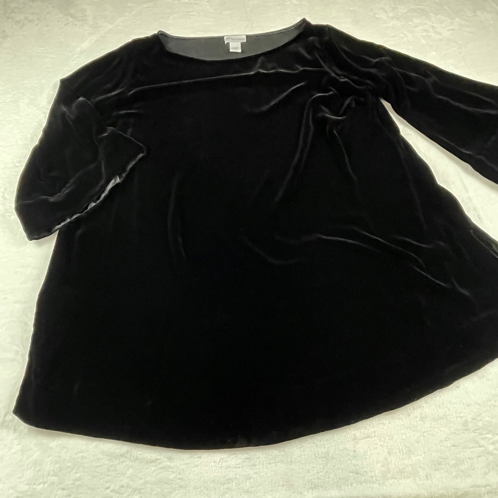 Soft Surroundings Black‎ Silk Blend Velvet Bell Sleeve Tunic Top 2X Gothic Flowy